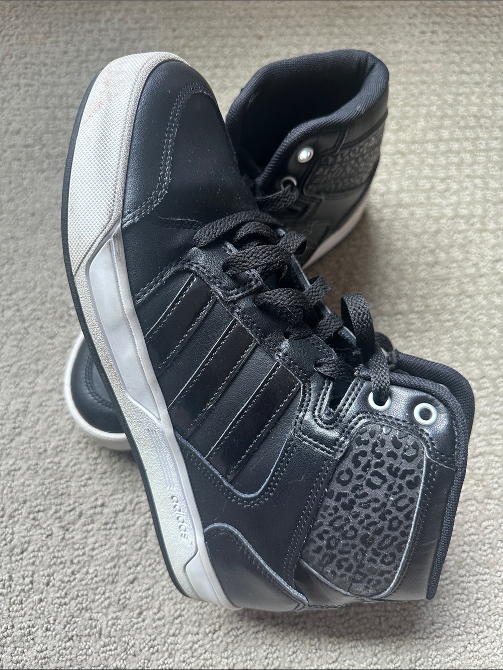 adidas Black High-Top Athletic Sneakers with Subtle Leopard Accent